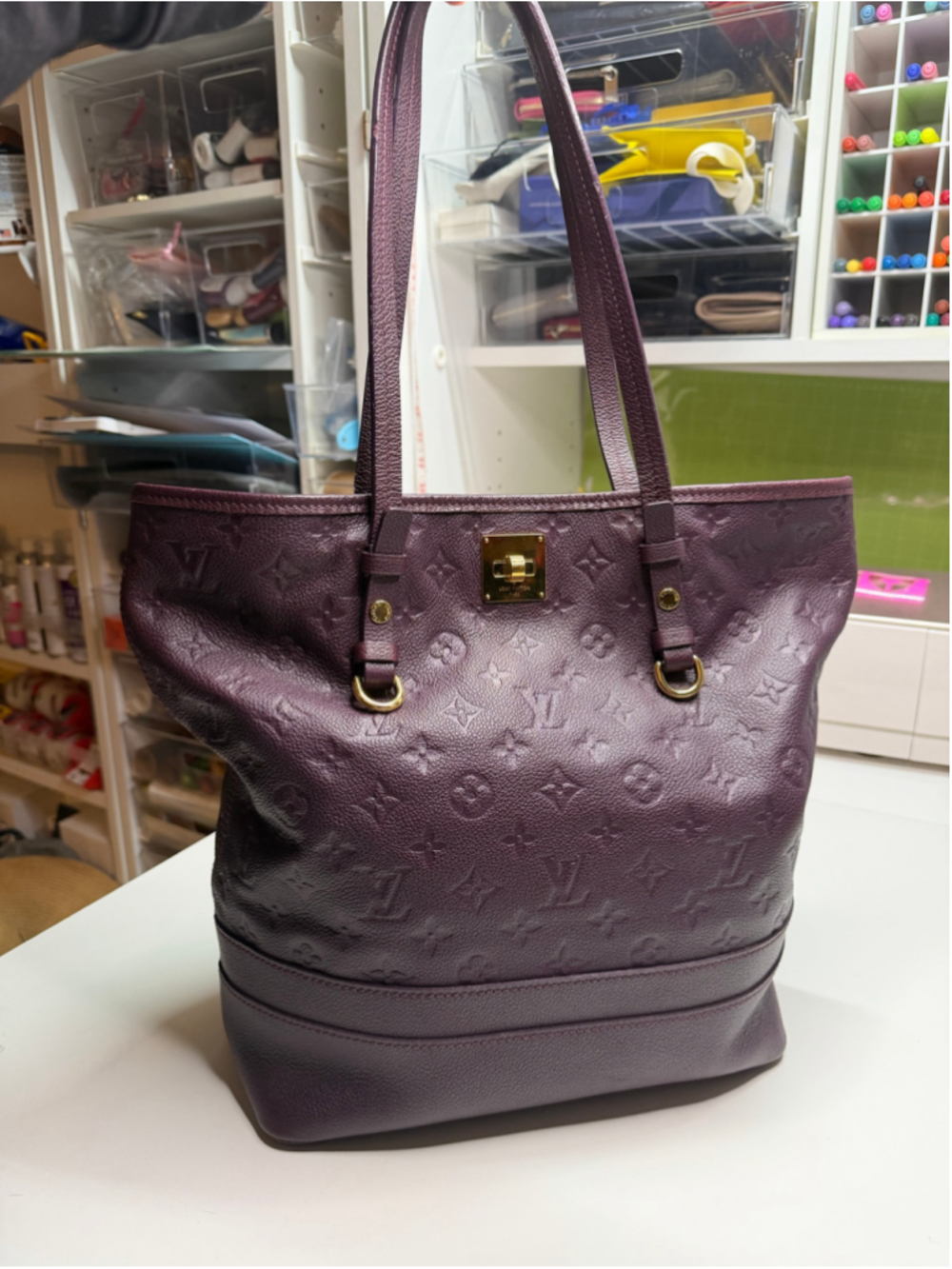 Women's Louis Vuitton Purple Monogram Empreinte Leather Citadine MM Tote Bag